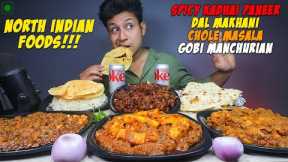 Eating Spicy Kadhai Paneer, Dal Makhani, Chole Masala, Gobi Manchurian with Rice & Breads | Mukbang