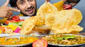 Eating Chole Bhature With Aloo Jhol  & Imli Pyaz ki Chutney | Indian Street Food Eating Show