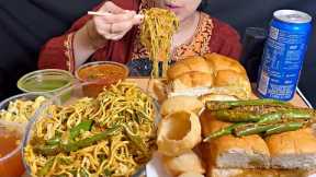 Eating * INDIAN STREET FOOD * paav bhaji,chowmein,gol gappe,vada pav
