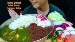 ASMR:Eating Rajma Chawal, Palak Paneer, Rice, Beetroot Raita | Spicy Indian Food Eating Show