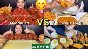 FOOD COMPILATION | ASMR EATING INDIAN FOOD | 😋🥘 MaddyEats vs Siblings ASMR | Tasty Food Video🤤😀