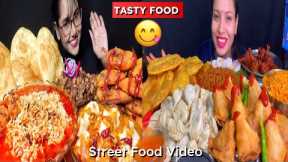 INDIAN STREET FOOD MUKBANG | ASMR EATING VIDEO😋🤤 | Momos,Noodles,samosa,Chicken Lollipop🌶️🥵Spicy