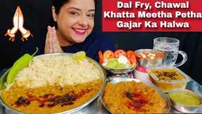 EATING DAL CHAWAL, KHATTA MEETHA PETHA, GAJRELA | No Onion Garlic Mukbang