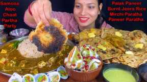 Eating Spicy🔥 Palak Paneer, Burnt Jeera Rice, Aloo Paratha, Mirch Paratha, Paneer Paratha, Pudhina.